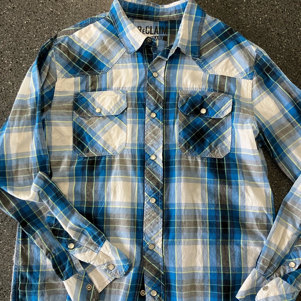 Blue and White Plaid Men's Shirt